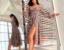 Цветочное платье-миди с разрезом Цветочное платье-миди с разрезом | PUSHKA SHOP