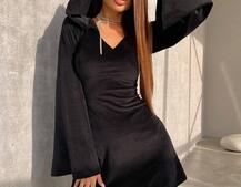 Оксамитова сукня міні з розкльошоними рукавами    | PUSHKA SHOP