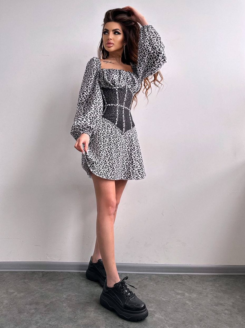 Сукня міні в квітковий принт + прозорий корсет Сукня міні в квітковий принт + прозорий корсет | PUSHKA SHOP