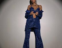 Костюм: піджак на підкладці, штани кльош+ топ з чашечками | PUSHKA SHOP