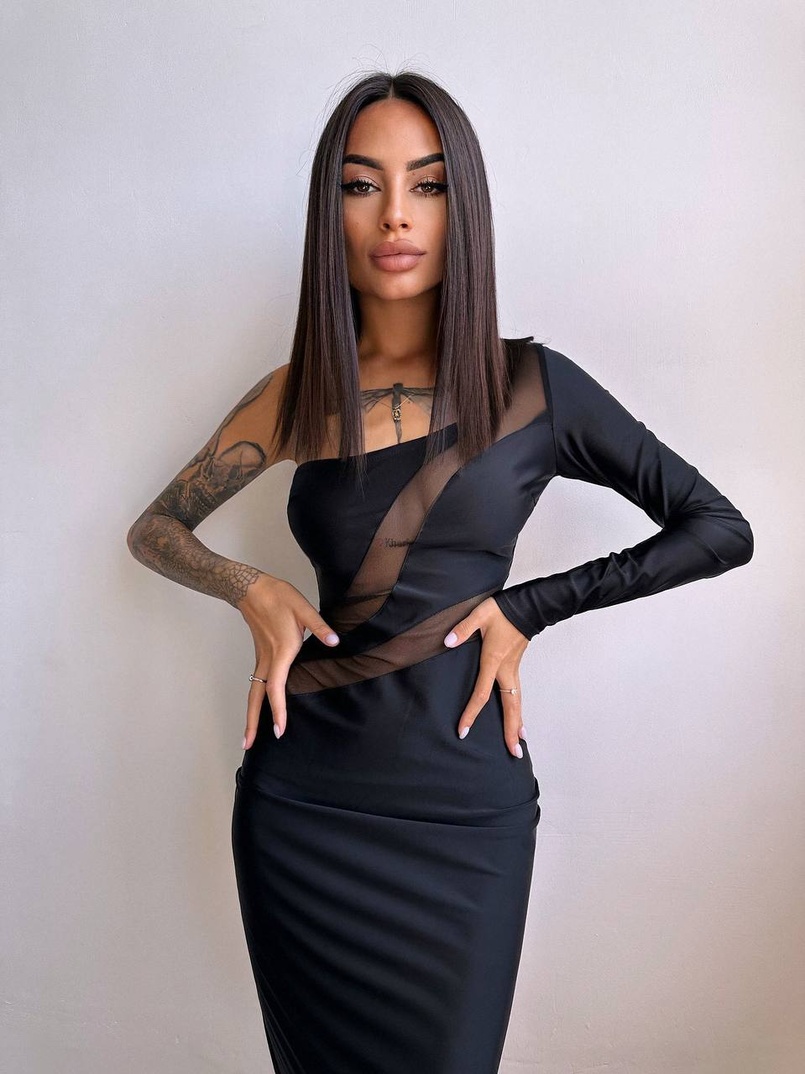 Сукня міді  із вставками сітки  | PUSHKA SHOP