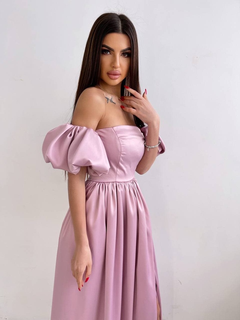 Атласное платье макси с объемными рукавами   Атласное платье макси с объемными рукавами   | PUSHKA SHOP