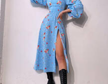 Квіткова сукня-міді зі шнурівкою на спинці та розрізом на ніжці | PUSHKA SHOP