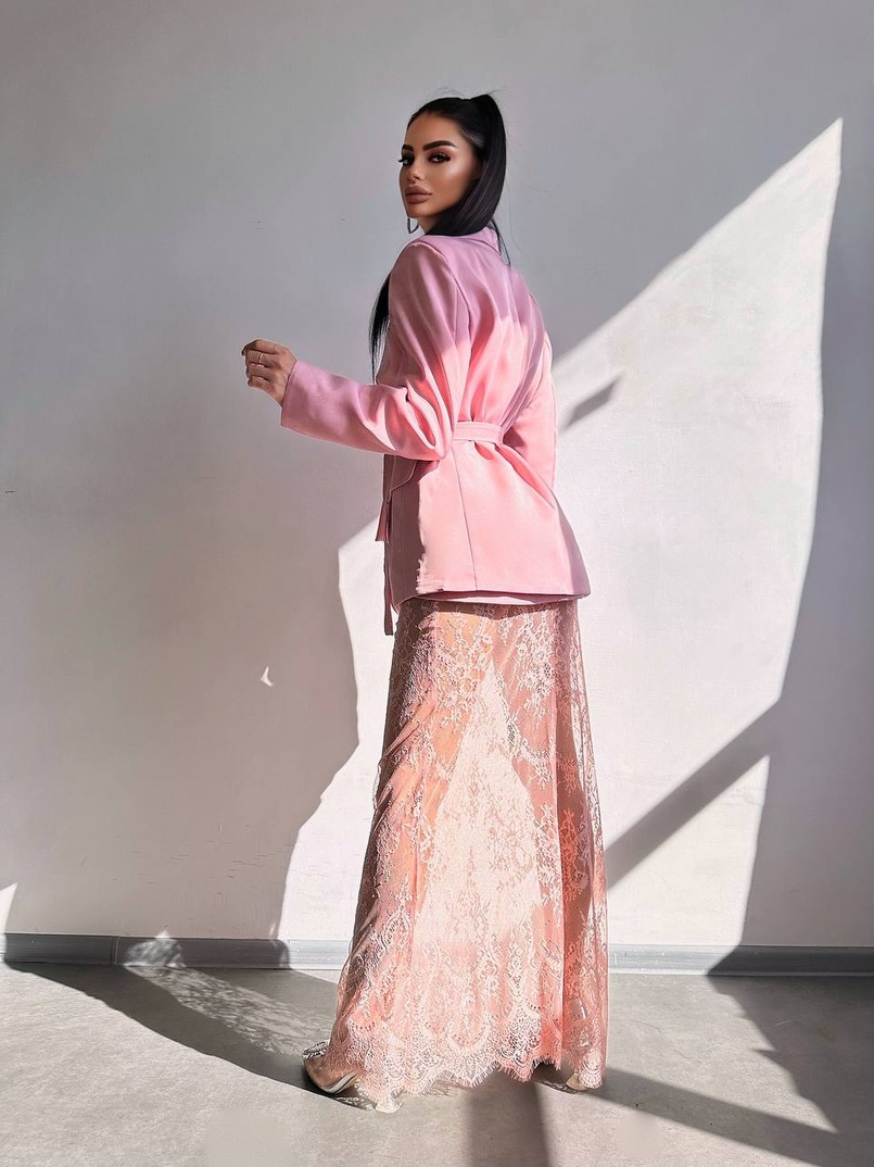 Комплект: піджак + блуза з баской + мереживна спідниця-шорти  | PUSHKA SHOP