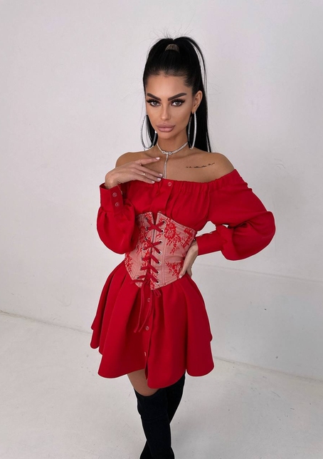 Приталена сорочка на плічках+  мереживний корсет | PUSHKA SHOP