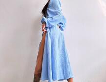 Муслінова сукня -міді з розрізом на ніжці  | PUSHKA SHOP