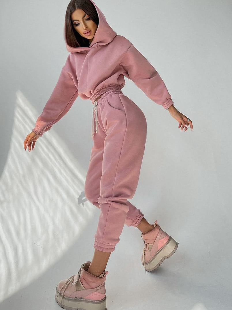 Тёплый базовый костюм на флисе с объемными капюшоном  Тёплый базовый костюм на флисе с объемными капюшоном  | PUSHKA SHOP