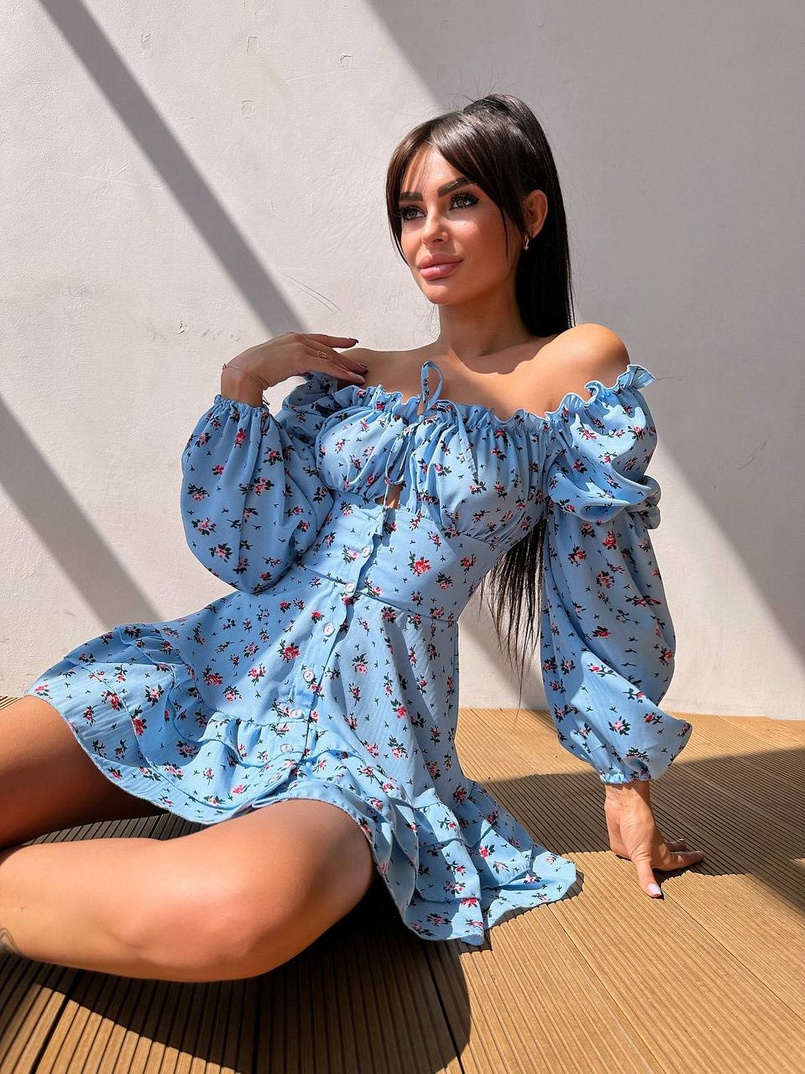 Сукня з квітковим принтом з воланами на ґудзиках Сукня з квітковим принтом з воланами на ґудзиках | PUSHKA SHOP