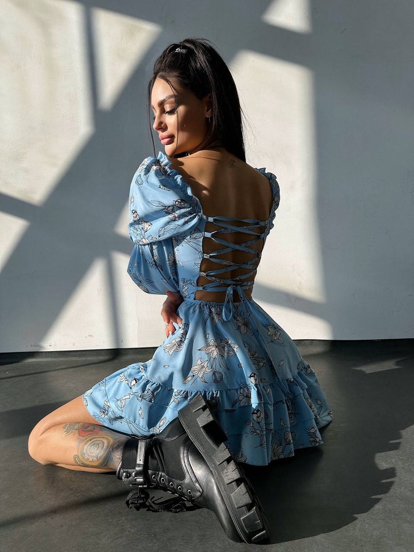 Квіткова сукня з воланами та шнуровкою по спинці | PUSHKA SHOP