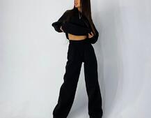 Черный oversize костюм с худи и расклешенными брюками Черный oversize костюм с худи и расклешенными брюками | PUSHKA SHOP