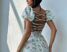 Сукня- міні у квітковий принт зі шнурівкою на спинці  | PUSHKA SHOP