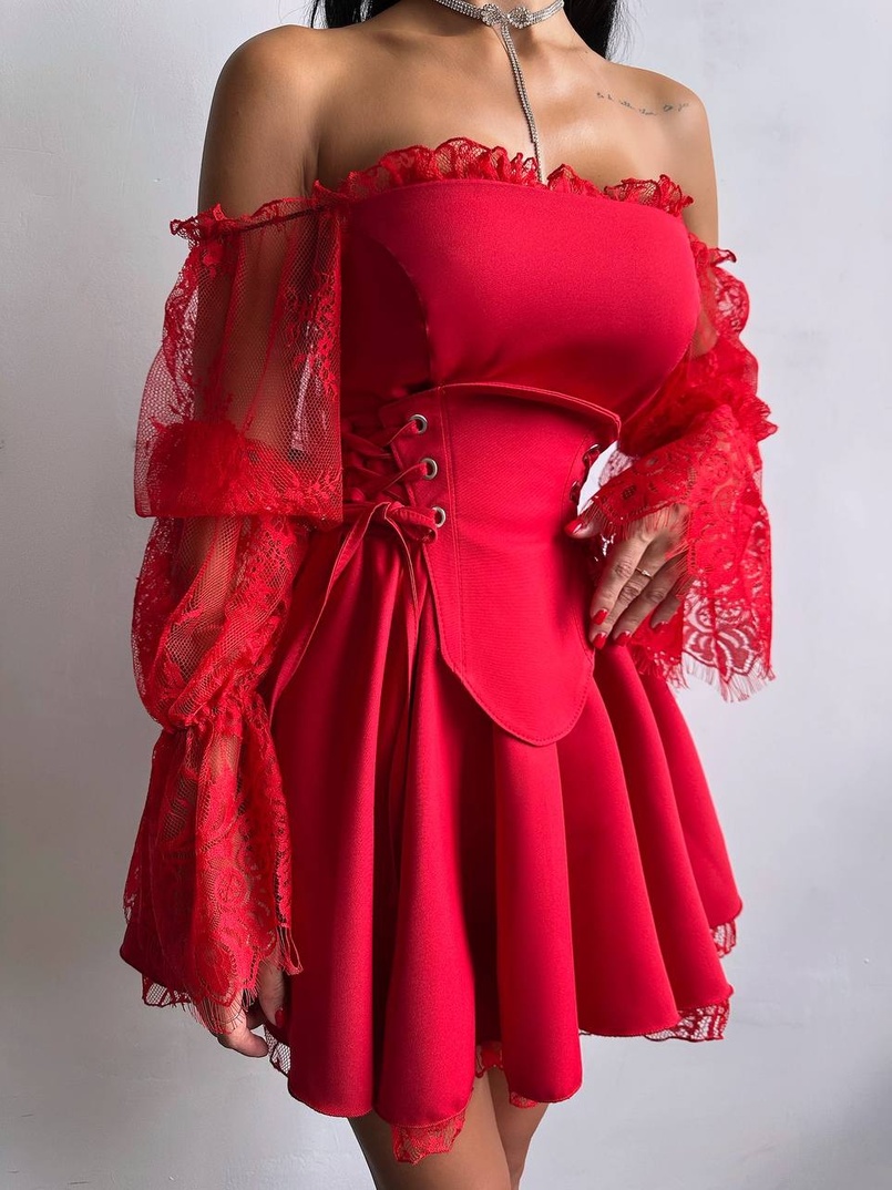 Сукня з корсетом декорована мереживом  | PUSHKA SHOP