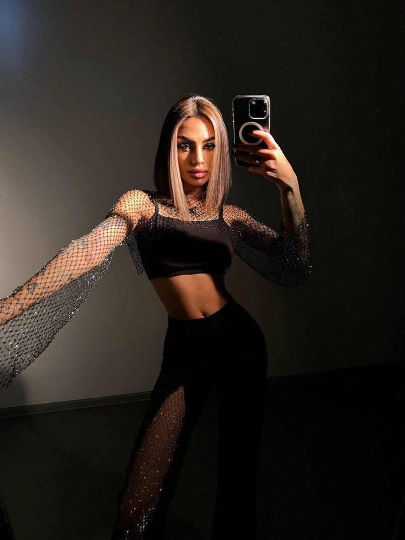 Комплект: топ + штани із сіткою зі стразами  | PUSHKA SHOP