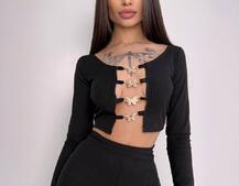 Комплект : штани кльош і топ , декорований метеликами Комплект : штани кльош і топ , декорований метеликами | PUSHKA SHOP