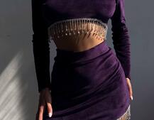 Оксамитовий комплект, декорований бахромою зі страз Оксамитовий комплект, декорований бахромою зі страз | PUSHKA SHOP