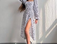 Улюблена сукня-міді зі шнурівкою на спинці та розрізом на ніжці | PUSHKA SHOP