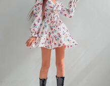 Цветочное платье с завязками на груди и пышной юбкой с оборками  | PUSHKA SHOP