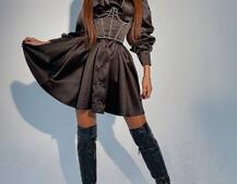 Платье-рубашка в комплекте с корсетом, декорированным стразами  Платье-рубашка в комплекте с корсетом, декорированным стразами  | PUSHKA SHOP