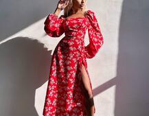 Улюблена сукня-міді зі шнурівкою на спинці та розрізом на ніжці | PUSHKA SHOP