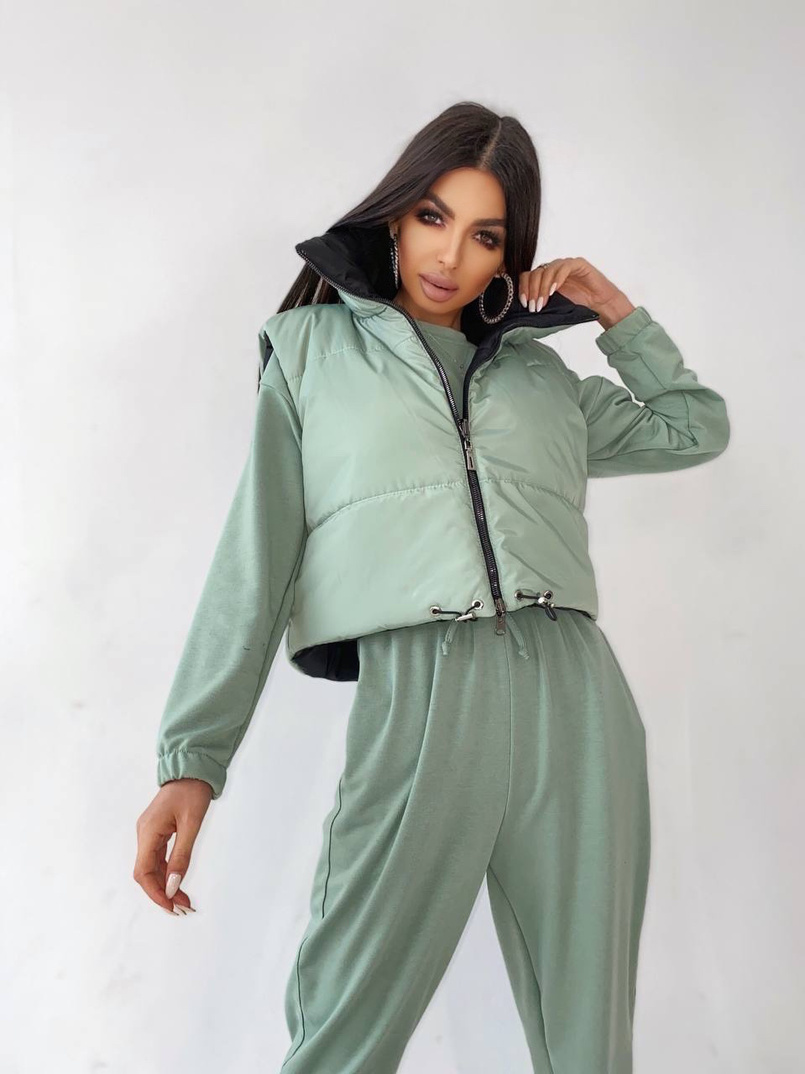 Комплект: комфортный трикотажный комбинезон   укорочённый двухсторонний жилет  | PUSHKA SHOP