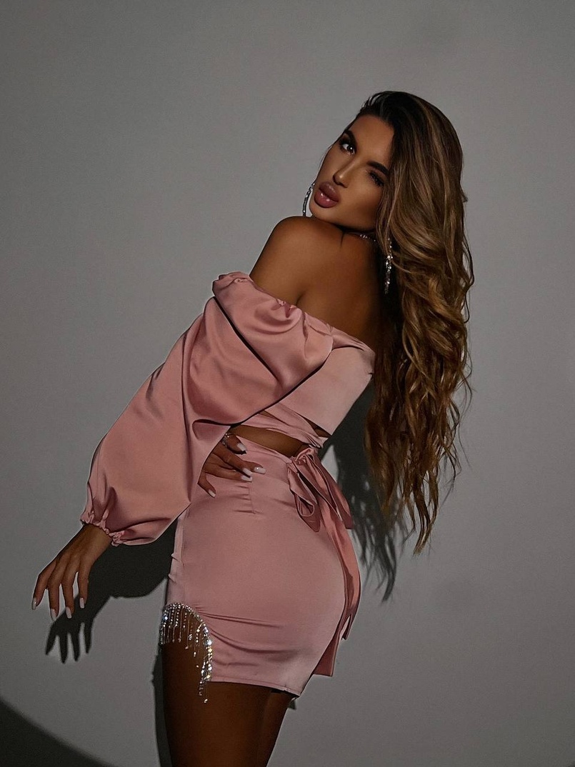 Атласний комплект, бахромою зі стразами Ручна робота, прикраса пришита Атласний комплект, бахромою зі стразами Ручна робота, прикраса пришита | PUSHKA SHOP