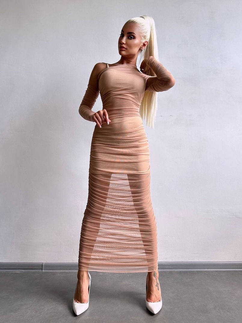 Сукня міді з драпіруванням   | PUSHKA SHOP