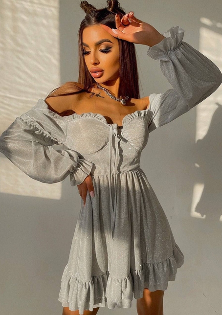 Блискуча сукня з оборками та чашками з ефектом push up | PUSHKA SHOP