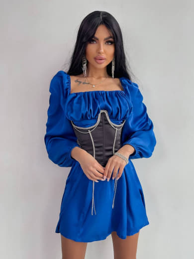 Приталена сукня з шовку  + корсет декорований стразами  Ручна робота  | PUSHKA SHOP