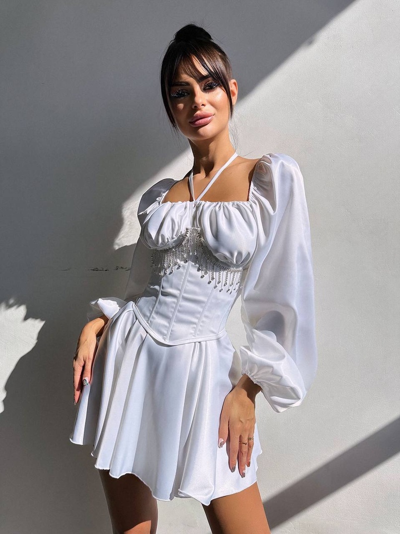 Сукня з корсетом, декорованим бахромою зі страз Ручна робота  Сукня з корсетом, декорованим бахромою зі страз Ручна робота  | PUSHKA SHOP