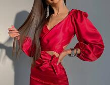 Атласний комплект, декорований бахромою зі страз | PUSHKA SHOP