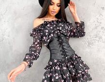 Шифоновое платье с рюшами на подкладке с корсетом Шифоновое платье с рюшами на подкладке с корсетом | PUSHKA SHOP