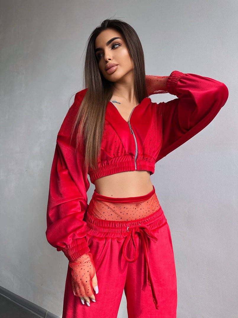 Велюровий комплект декорований стразами( бомбер+ рукавички+ штани + трусики) | PUSHKA SHOP