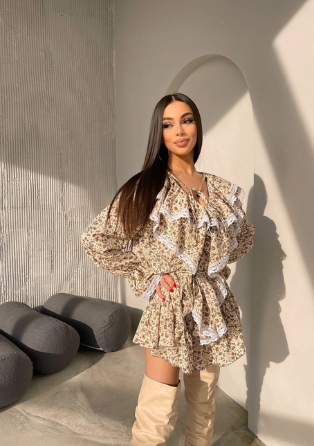 Сукня з квітковим принтом декорована мереживом    | PUSHKA SHOP