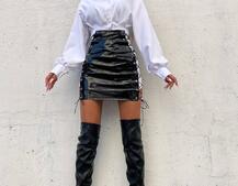 Приталена сорочка + спідниця зі шнурівкою  Приталена сорочка + спідниця зі шнурівкою  | PUSHKA SHOP