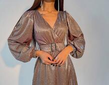 Блестящее платье с широким поясом   | PUSHKA SHOP