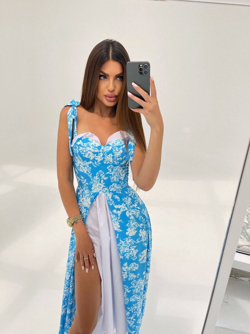 Сукня міді з чашечками в квітковий принт  | PUSHKA SHOP