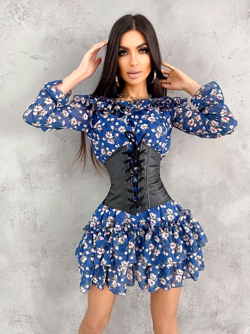 Шифоновое платье с рюшами на подкладке | PUSHKA SHOP