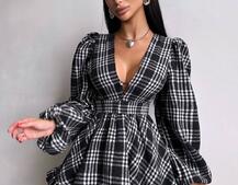 Сукня з подвійною спідницею та обʼємними рукавами у клітинку Сукня з подвійною спідницею та обʼємними рукавами у клітинку | PUSHKA SHOP