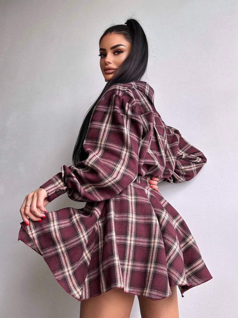 Комплект: сорочка + спідниця у клітинку  | PUSHKA SHOP