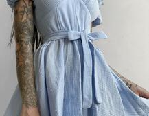 Муслиновое платье мини с корсетной вставкой на талии с косточками  | PUSHKA SHOP