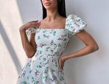 Сукня- міні у квітковий принт зі шнурівкою на спинці  | PUSHKA SHOP