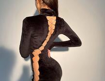 Бархатное платье-гольф со шнуровкой  | PUSHKA SHOP