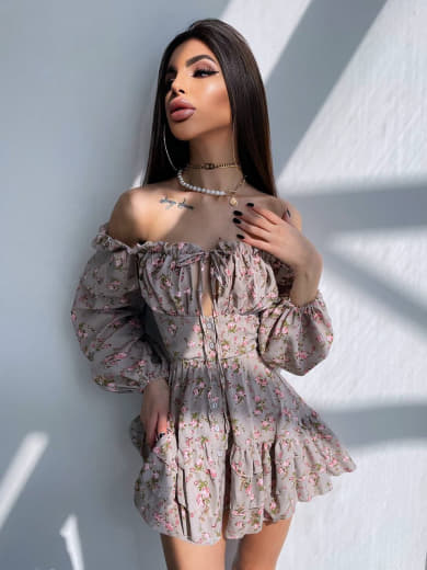 Сукня з квітковим принтом з воланами на ґудзиках Сукня з квітковим принтом з воланами на ґудзиках | PUSHKA SHOP