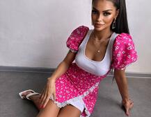 Сукня з квітковим принтом декорована мереживом  | PUSHKA SHOP