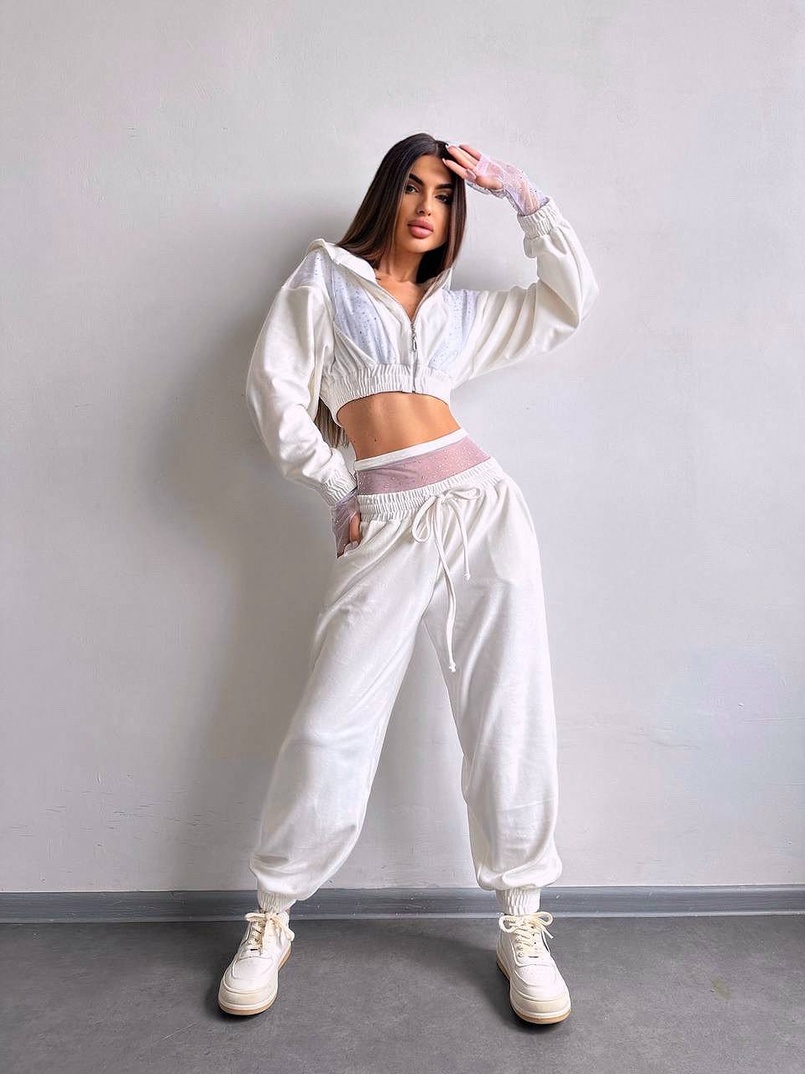 Велюровий комплект декорований стразами( бомбер+ рукавички+ штани + трусики) | PUSHKA SHOP