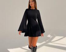 Трикотажна сукня міні з розкльошеними рукавами та відкритою спиною | PUSHKA SHOP