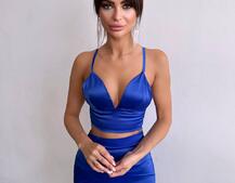 Комплект: топ з філіжанками + спідниця декорована бахромою зі страз  | PUSHKA SHOP