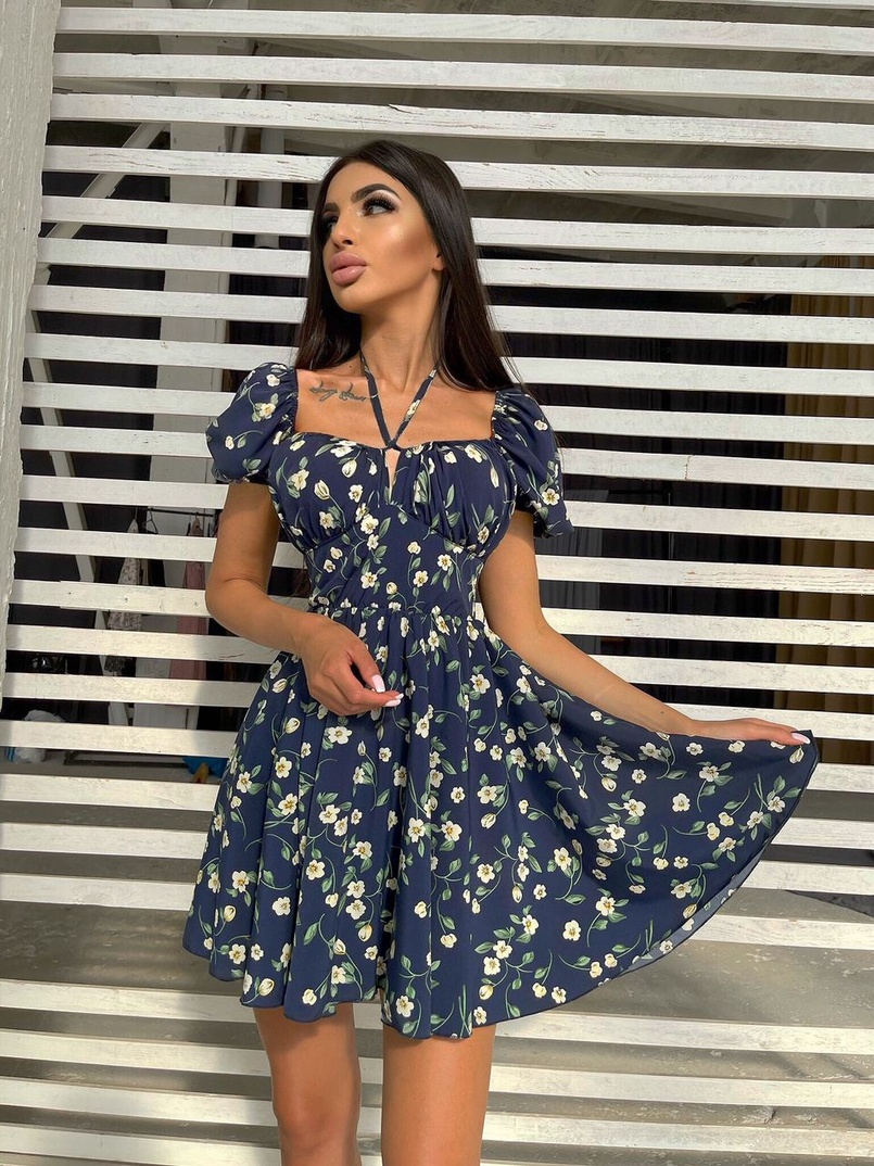 Летнее цветочное платье с завязками на груди  | PUSHKA SHOP