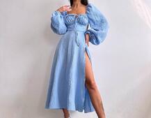 Муслінова сукня -міді з розрізом на ніжці  | PUSHKA SHOP