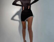 Оксамитова сукня, декорована бахромою зі страз | PUSHKA SHOP